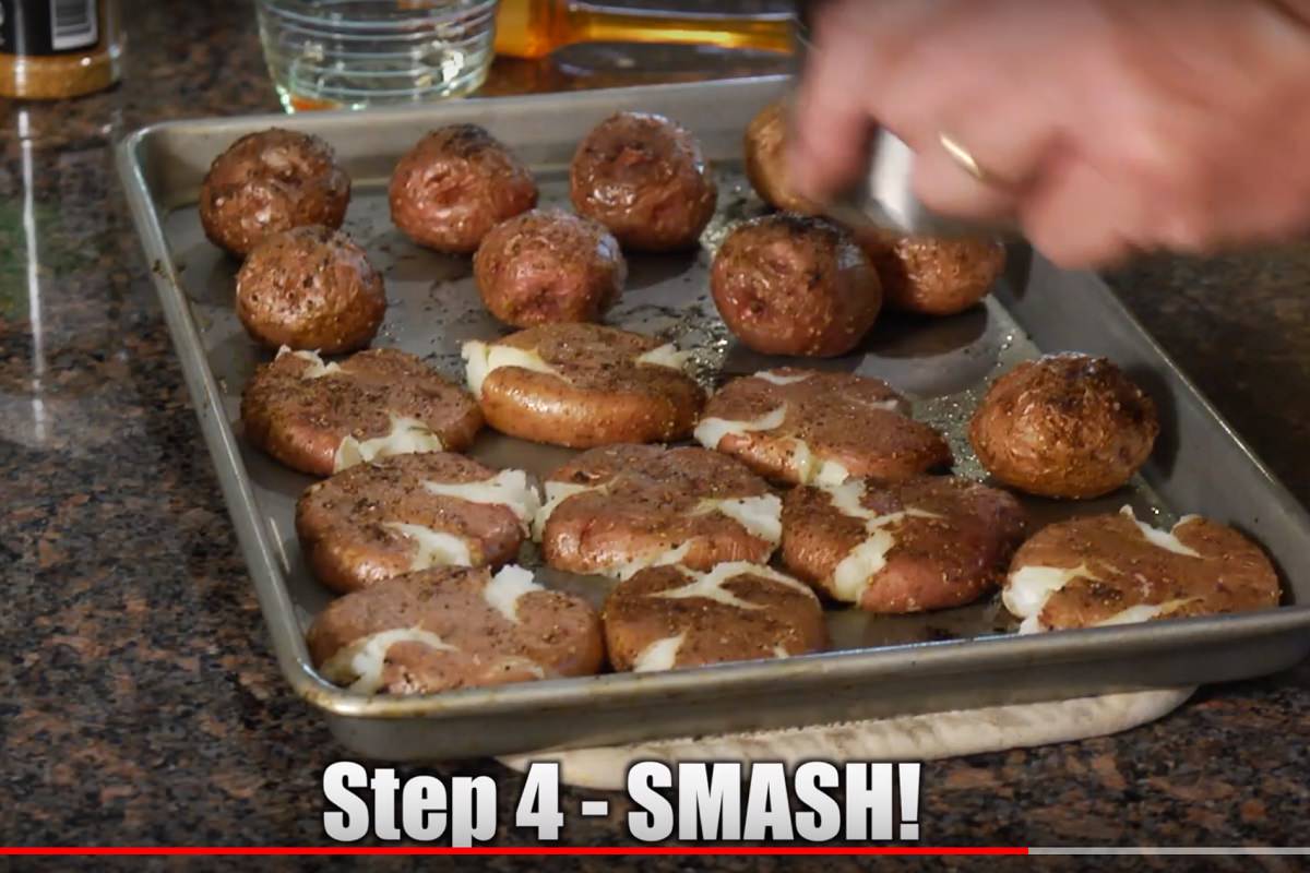 Smash each potato just to break the skin