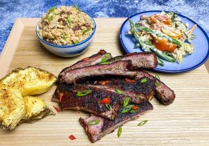 Dizzy ‘Mon Jerk Ribs with Jamaican Vegetable Rundown and Coconut Rice