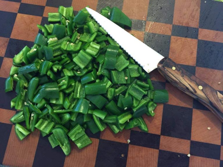 Chop peppers into bite size pieces