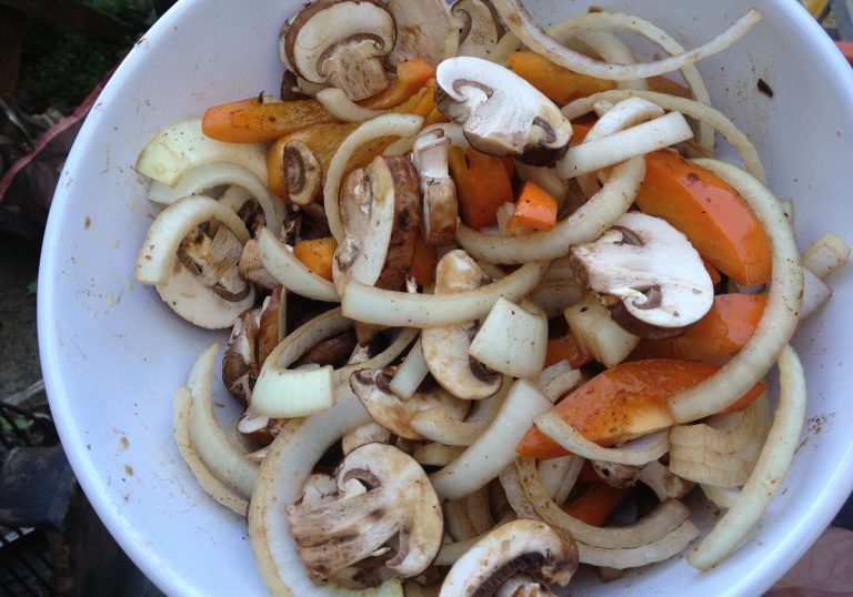 Prepare vegetables for grilling while egg is coming down in temps