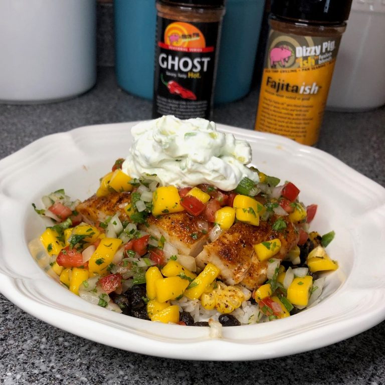 Top with mahi mahi, salsa and avocado cream