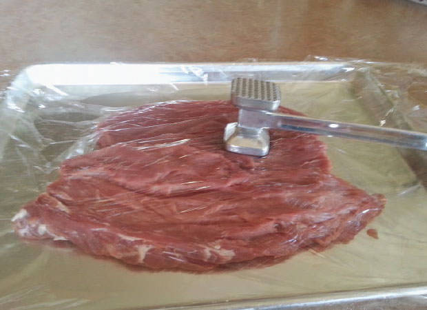 Fillet tenderloins, cover with plastic wrap and flatten them with a meat hammer