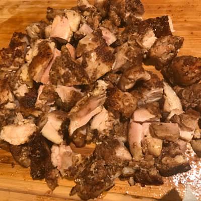 Cut up the chicken into bite-sized chunks