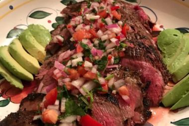 Molé Pan Seared Flank Steak with Pebre Sauce