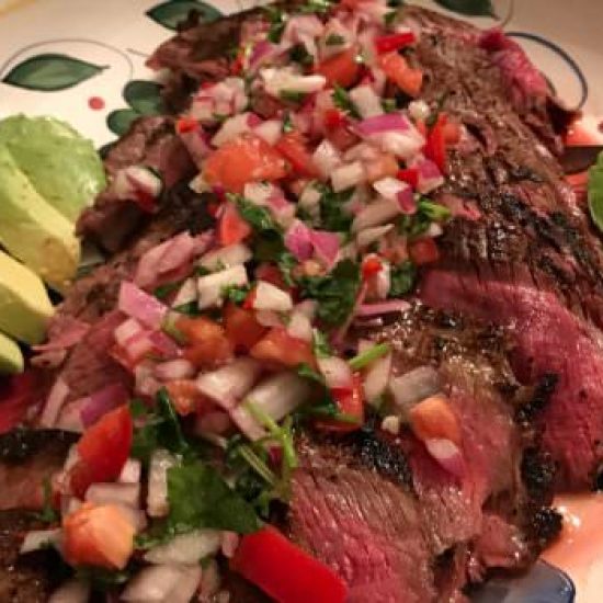 Molé Pan Seared Flank Steak with Pebre Sauce