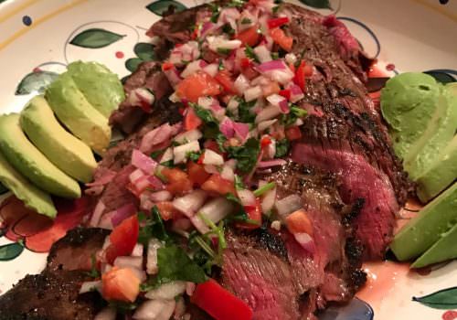 Molé Pan Seared Flank Steak with Pebre Sauce