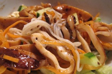 Nuke-Seared squid with Bombay Curry-Ish hoisin ketchup