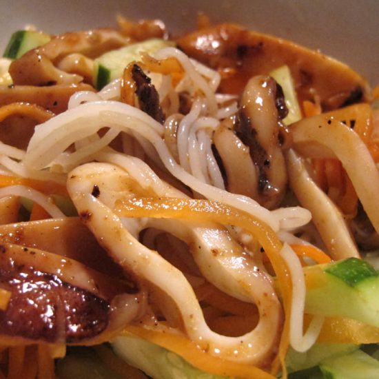 Nuke-Seared squid with Bombay Curry-Ish hoisin ketchup
