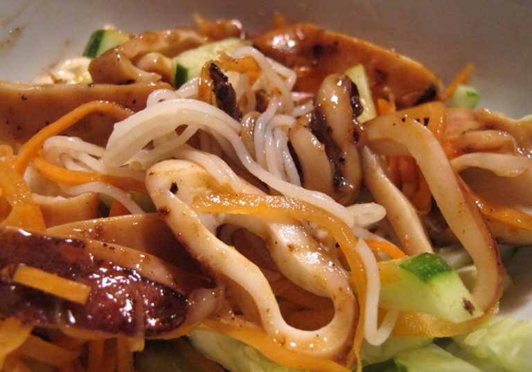 Nuke-Seared squid with Bombay Curry-Ish hoisin ketchup