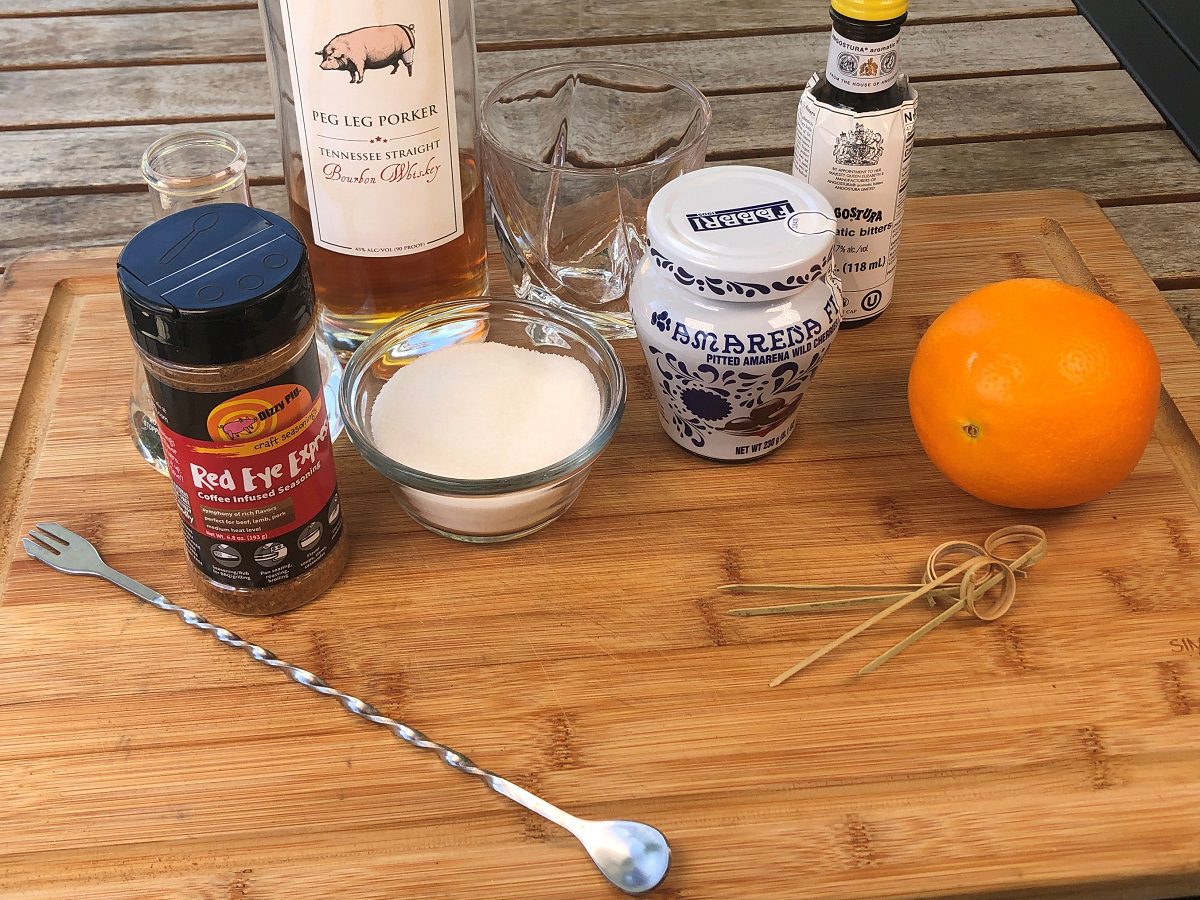 Ingredients for DrBBQ’s Red Eye Old-Fashioned