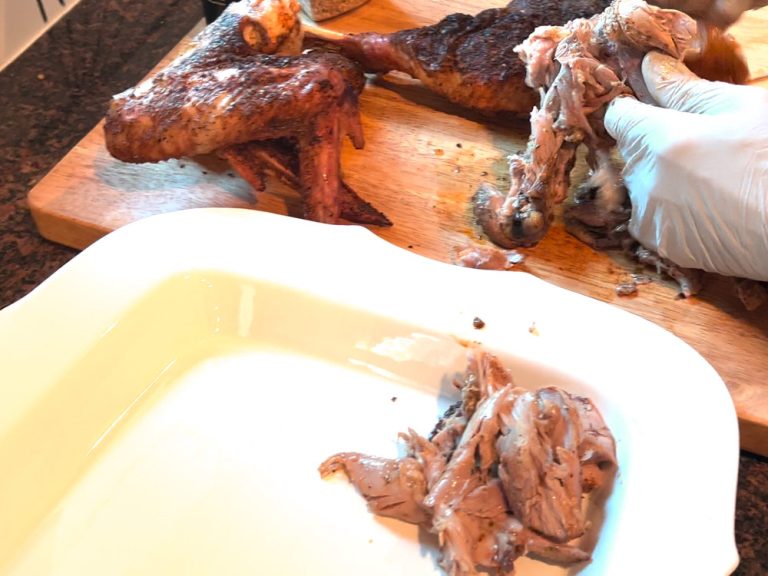 Pull dark meat and arrange on platter