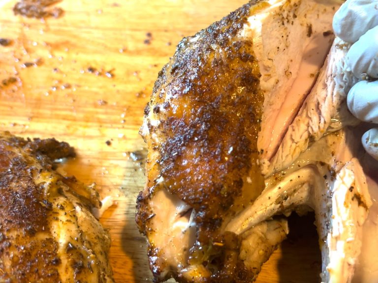 Remove breast meat with skin attached