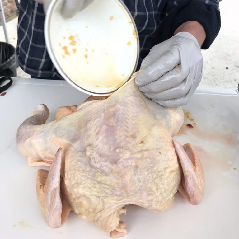 Pour marinade under skin