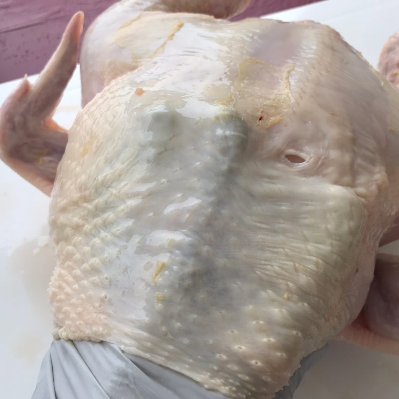 Separate skin from chicken