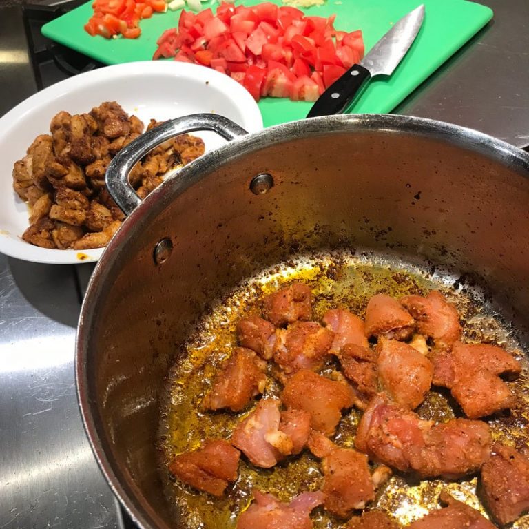 Brown chicken in batches