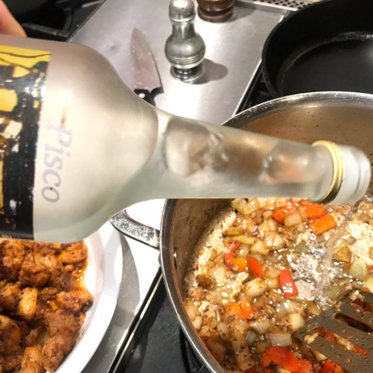 Deglaze pan with Pisco