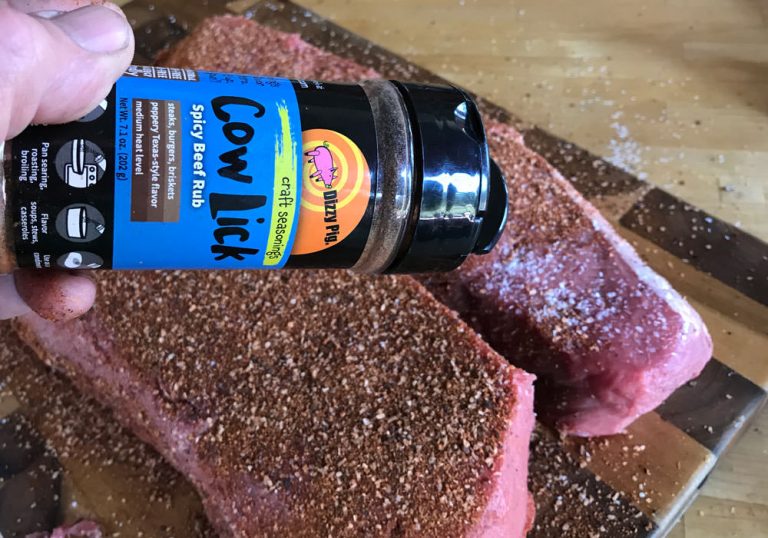 Season all sides of beef with Cow Lick seasoning