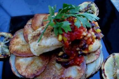 Planked Shakin' the Tree cod on potato galette