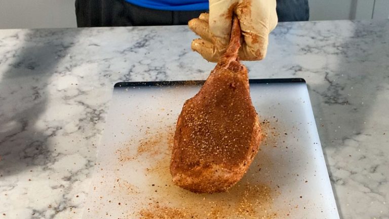 Apply Dizzy Pig Raging River to the pork chops