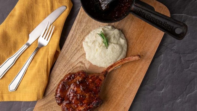 Pork chops over cauliflower puree