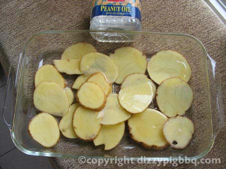 Slice potatoes 1/8-1/4