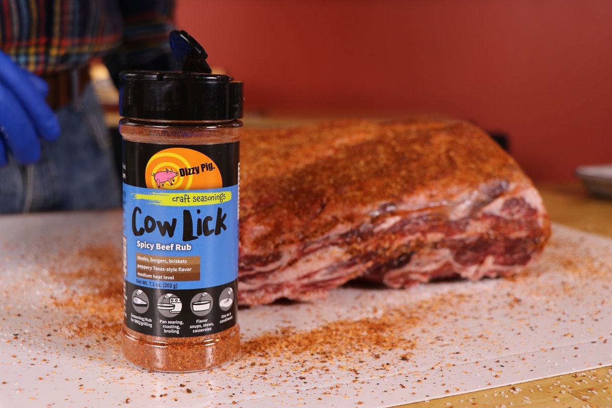 Apply Dizzy Pig Cow Lick seasoning to all sides