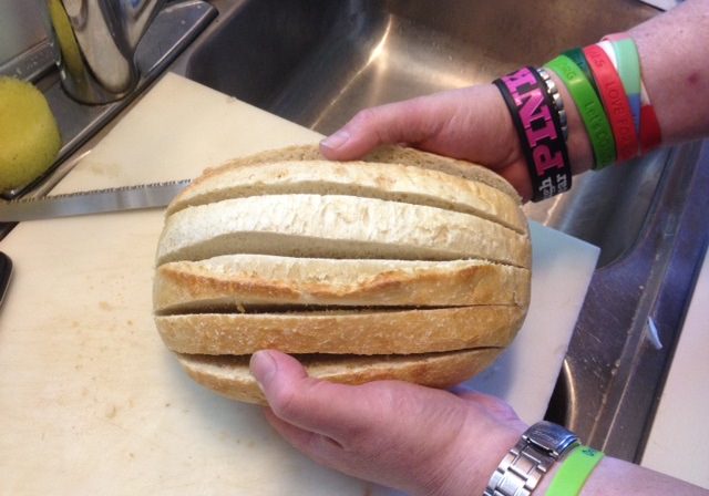 Slice bread length-wise