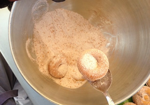 Make sure to cover all of the doughnuts with the sugar mixture