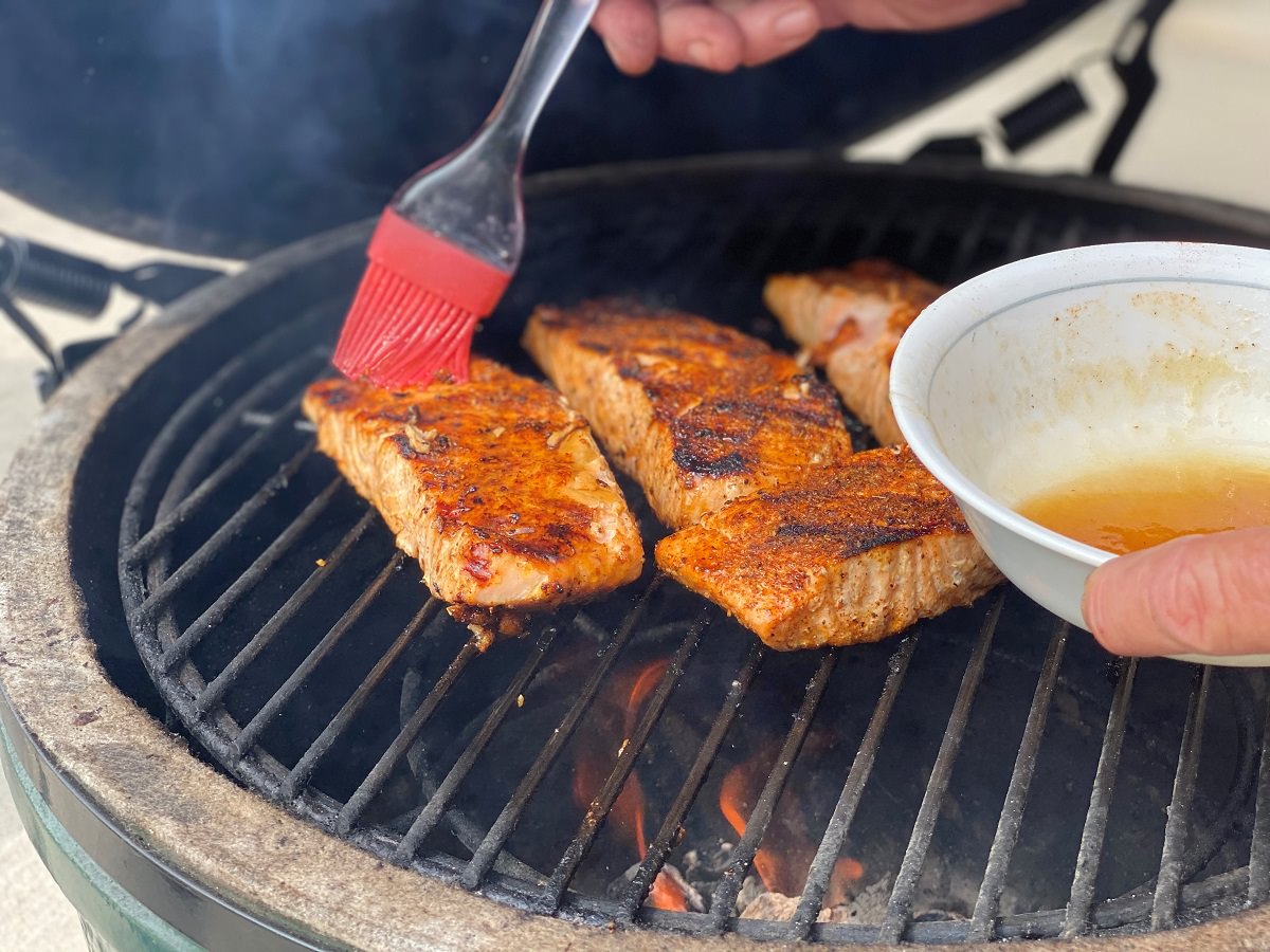 Melt butter and pure maple syrup right on grill
