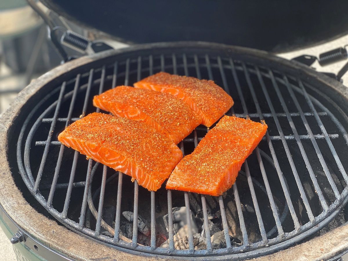 Grill salmon until golden brown
