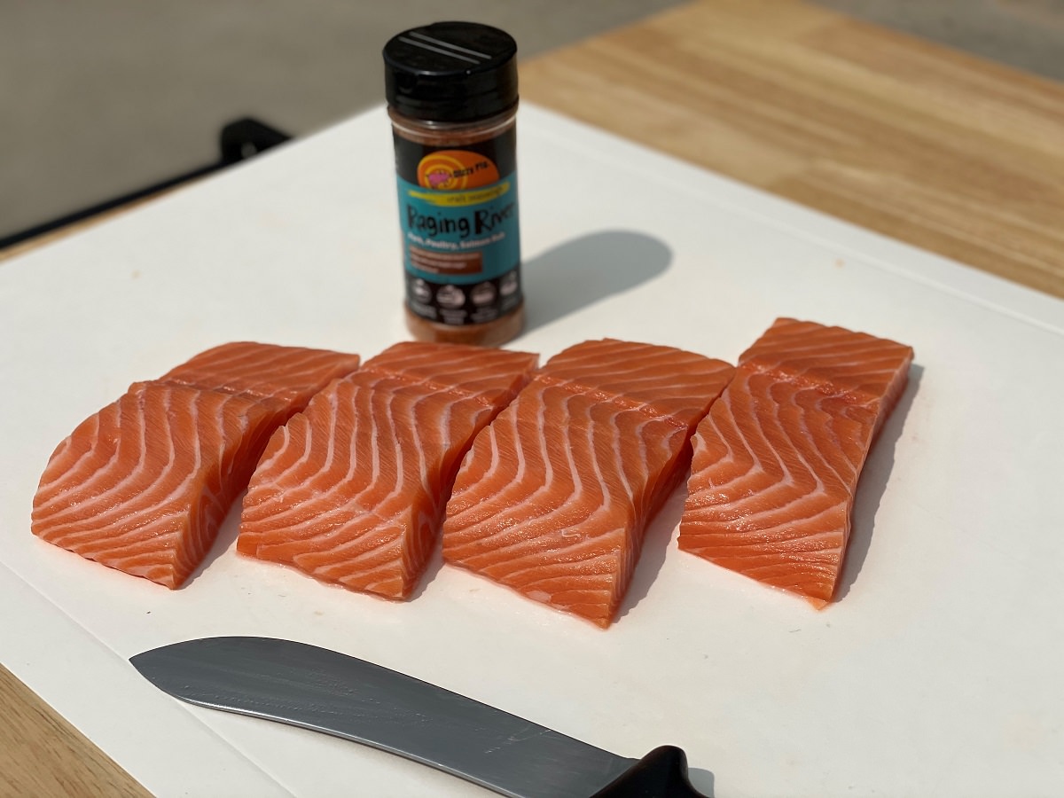 Remove skin and bloodline from salmon