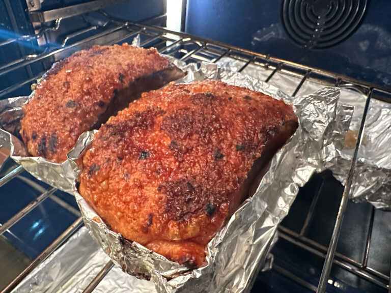 Pork belly after 1 hour in the oven.