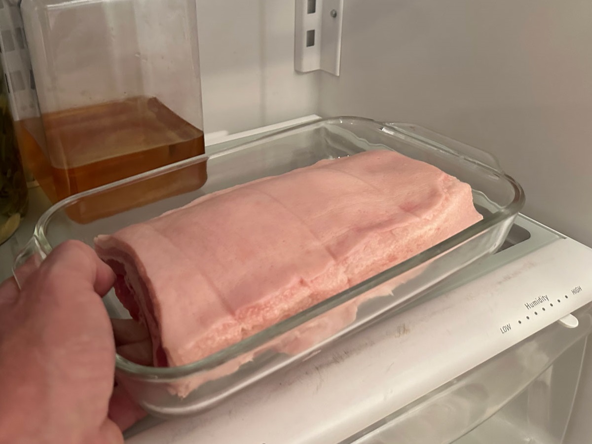 Place pork belly in refrigerator overnight to dry the skin