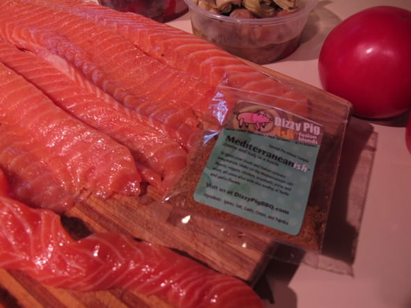 Cut salmon into strips,