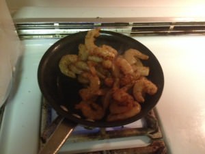 Cook shrimp in a separate skillet.
