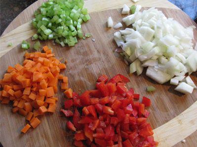 Diced onions, carrots, celery, pepper
