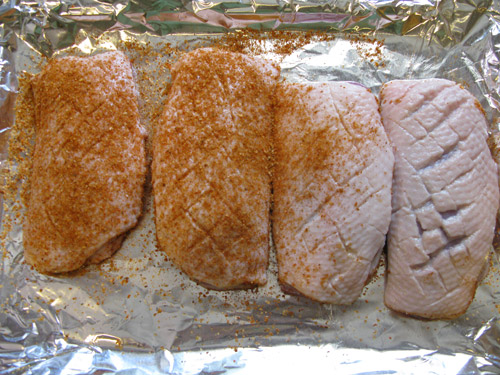 Duck breasts rubbed with Dizzy Pig Tsunami Spin