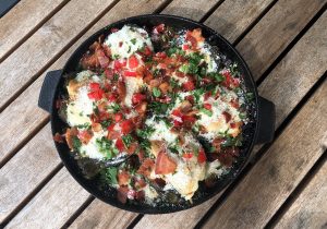 DrBBQ's Smoked Chicken Chili Rellenos with Molé & Ghost Black Beans