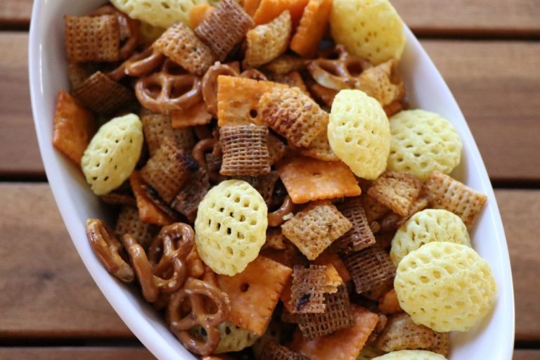 Mix in pretzels, Cheez-its, and Lays Poppables, and enjoy!