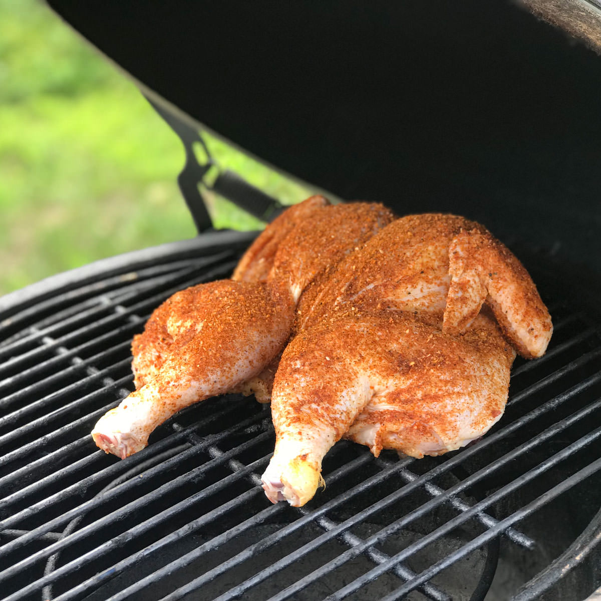 Place chicken on grill skin side up