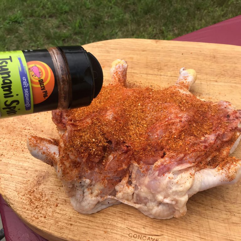 Season chicken with Tsunami Spin liberally on the inside