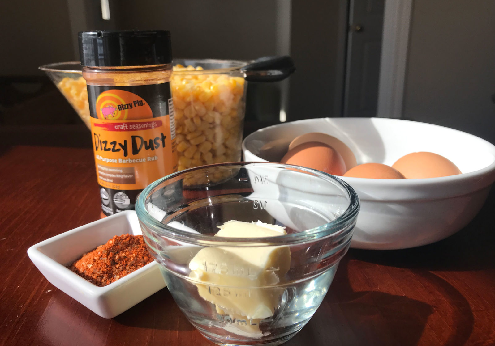 Simple ingredients for Spicy Dizzy Dust Corn Pudding