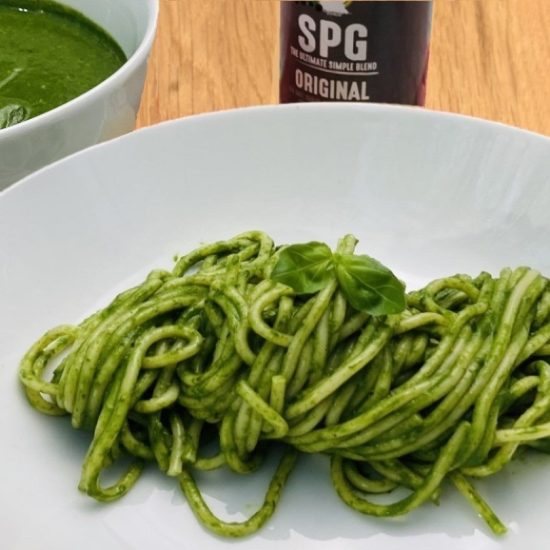 Spinach basil sauce for pasta recipe image