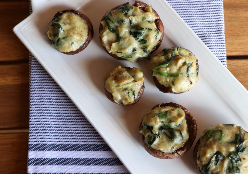 Spinach Artichoke Stuffed Mushrooms with Happy Nancy seasoning