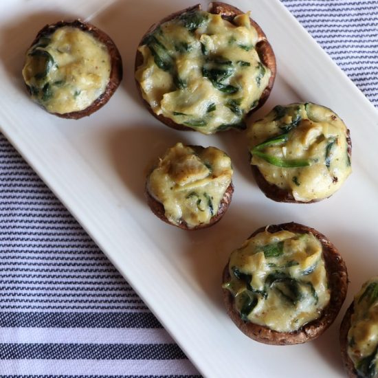 Spinach Artichoke Stuffed Mushrooms with Happy Nancy seasoning
