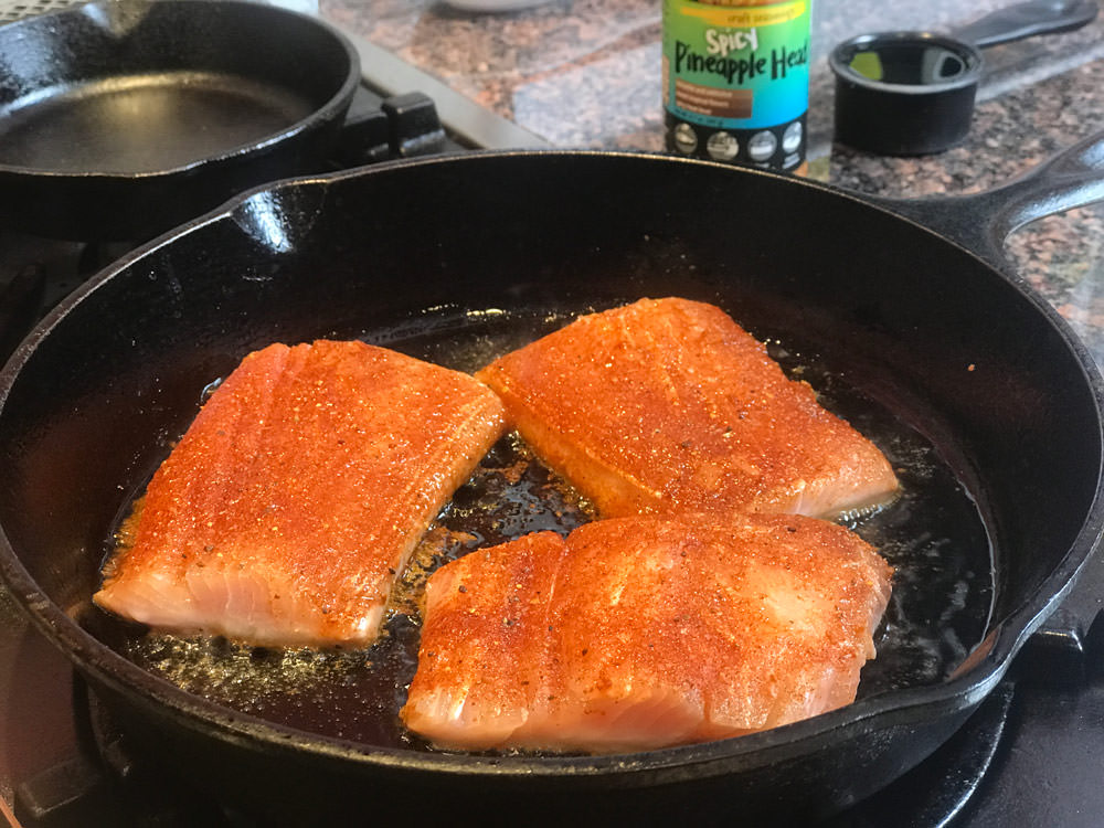 Pan sear fish 4 minutes on first side