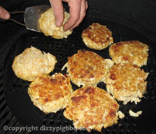 Place crabcakes on fish grid