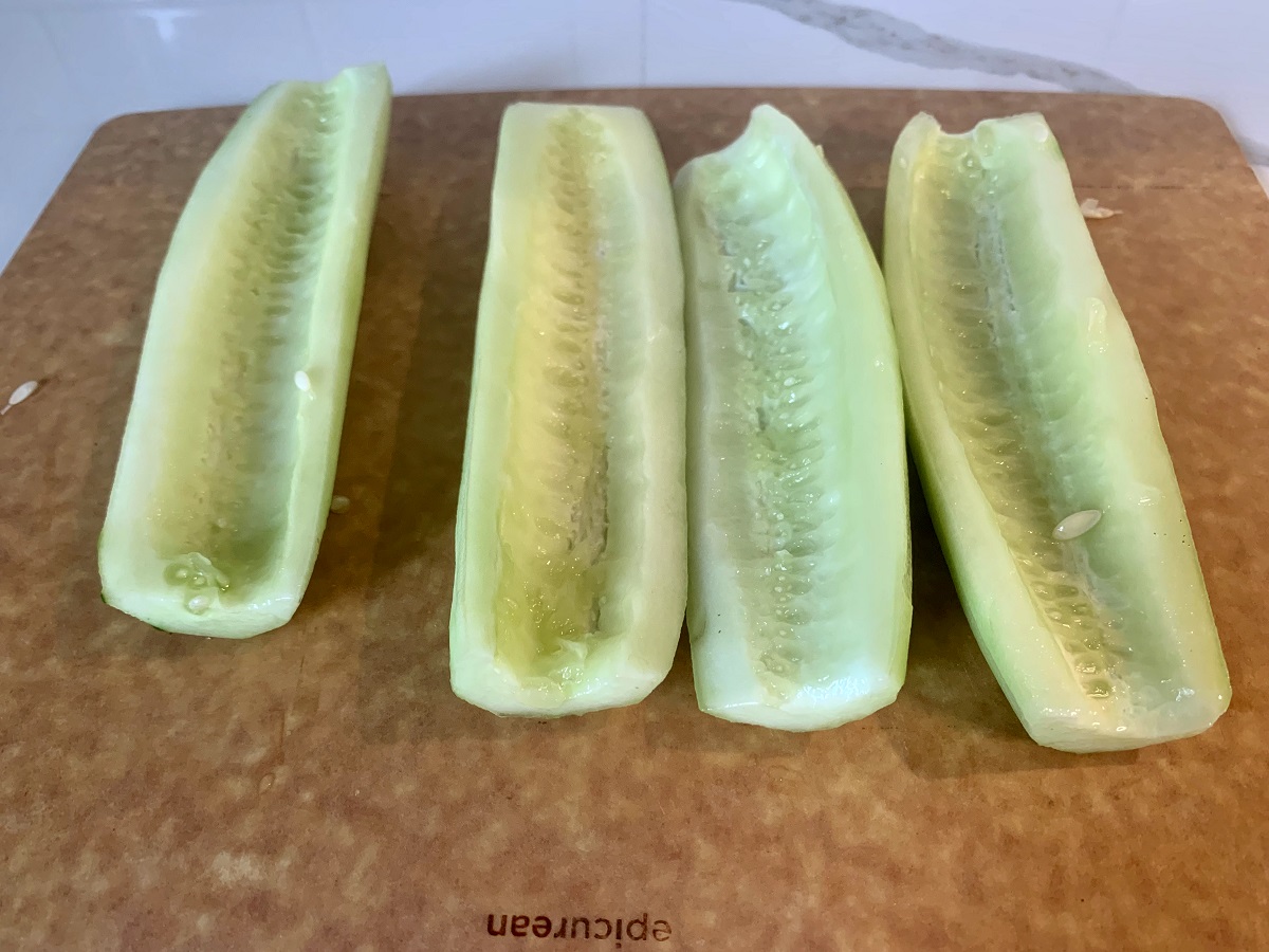 Halved and seeded cucumber
