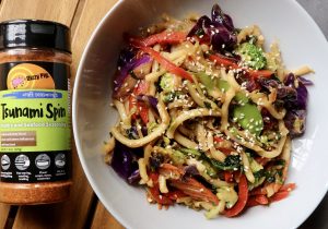 Vegetable Lo Mein with Tsunami Spin seasoning