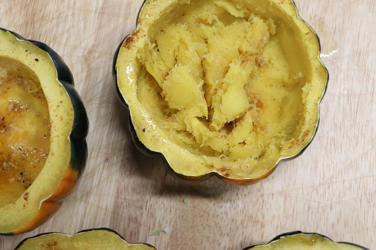 Scoop half of the acorn squash off the sides